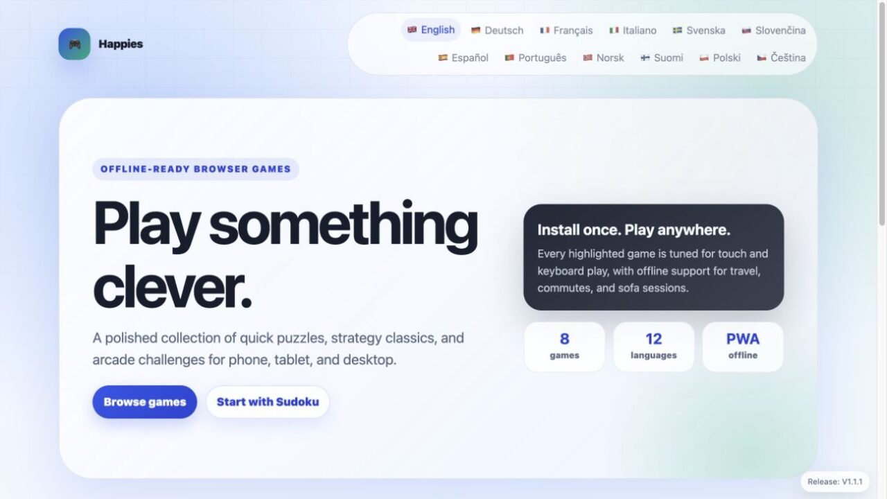 Screenshot of the live browser game collection